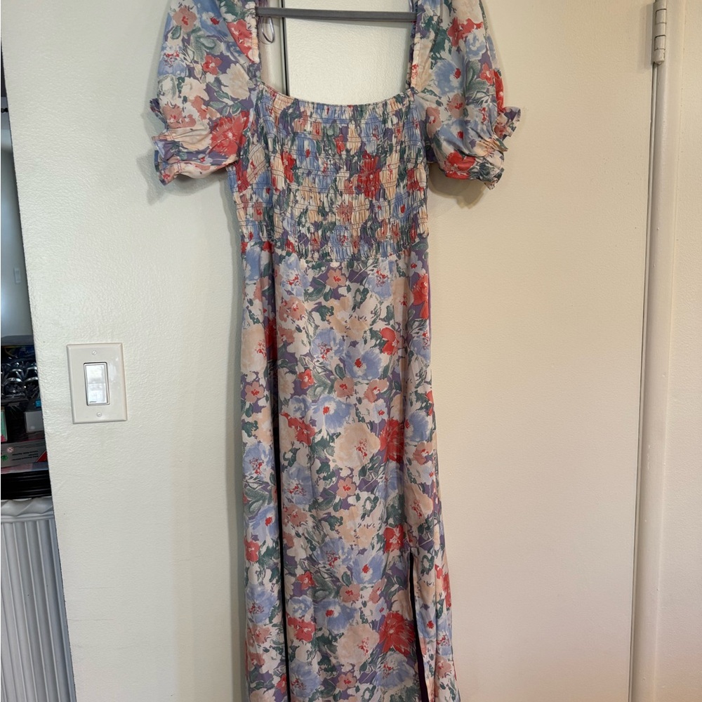 Astr Floral Print Puff Sleeve Maxi Dress